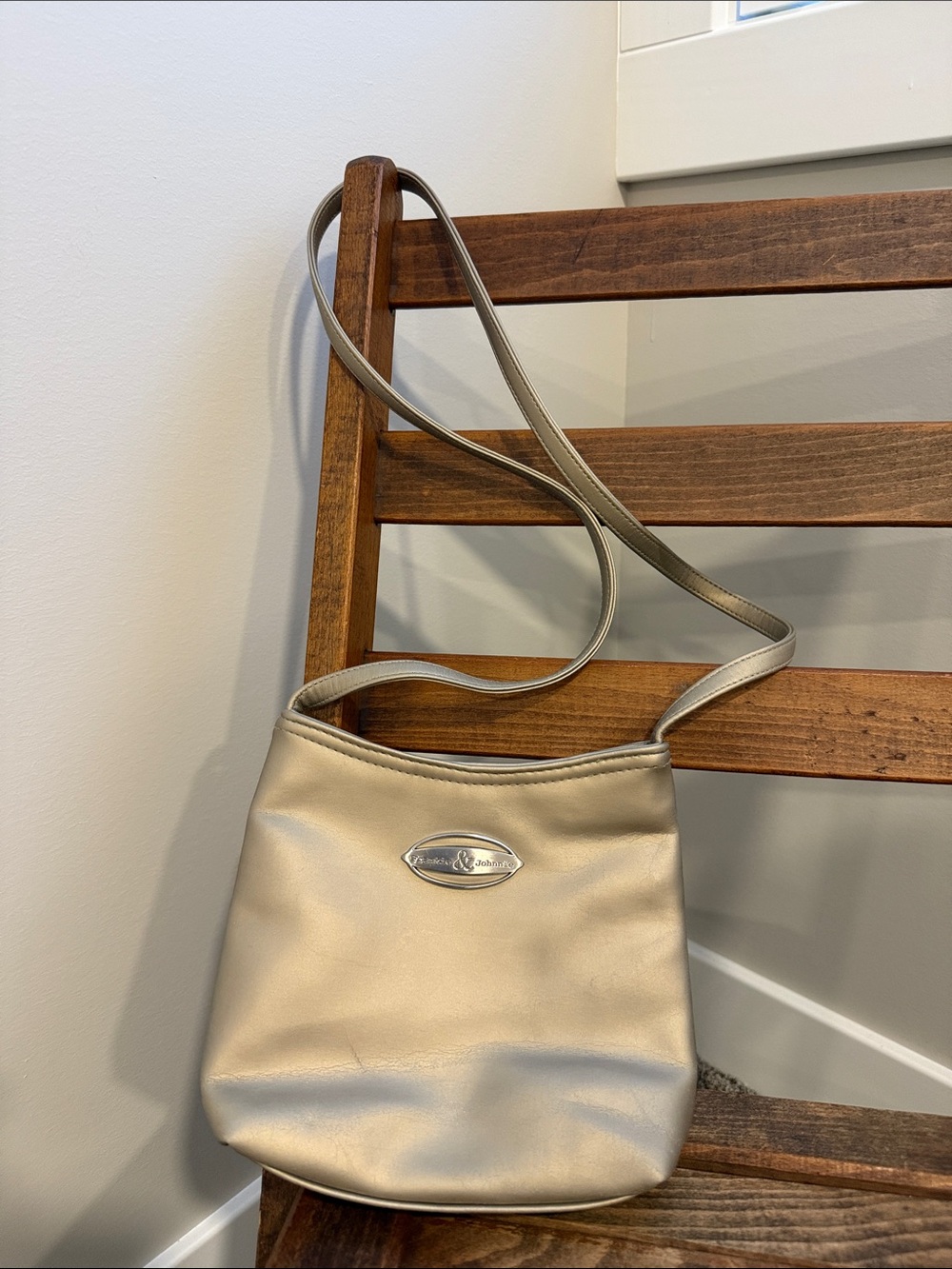 Frankie & Johnnie Metallic Champagne Shoulder Bag Y2K Minimalist Purse